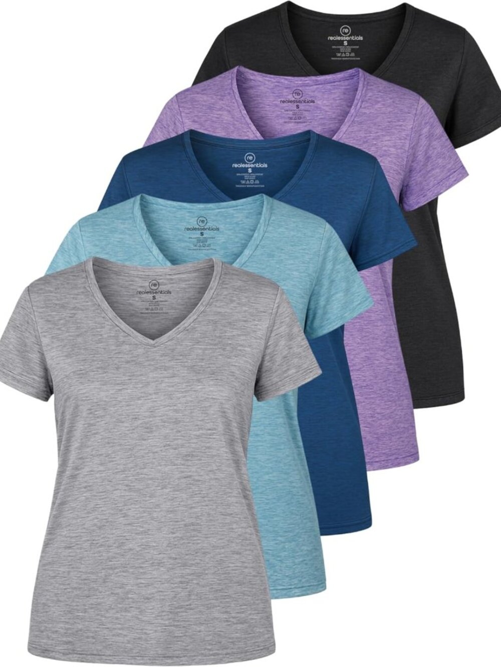 5 Pack Women's Dry-Fit V Neck Tee - Short Sleeve Workout & Yoga Tops, Plus Size